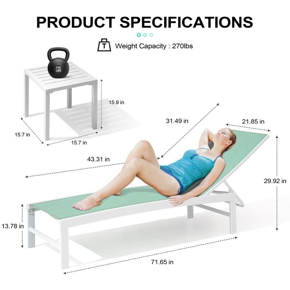 Crestlive Products Set of 3 Outdoor Aluminum Chaise Lounge Chairs and Table, Green
