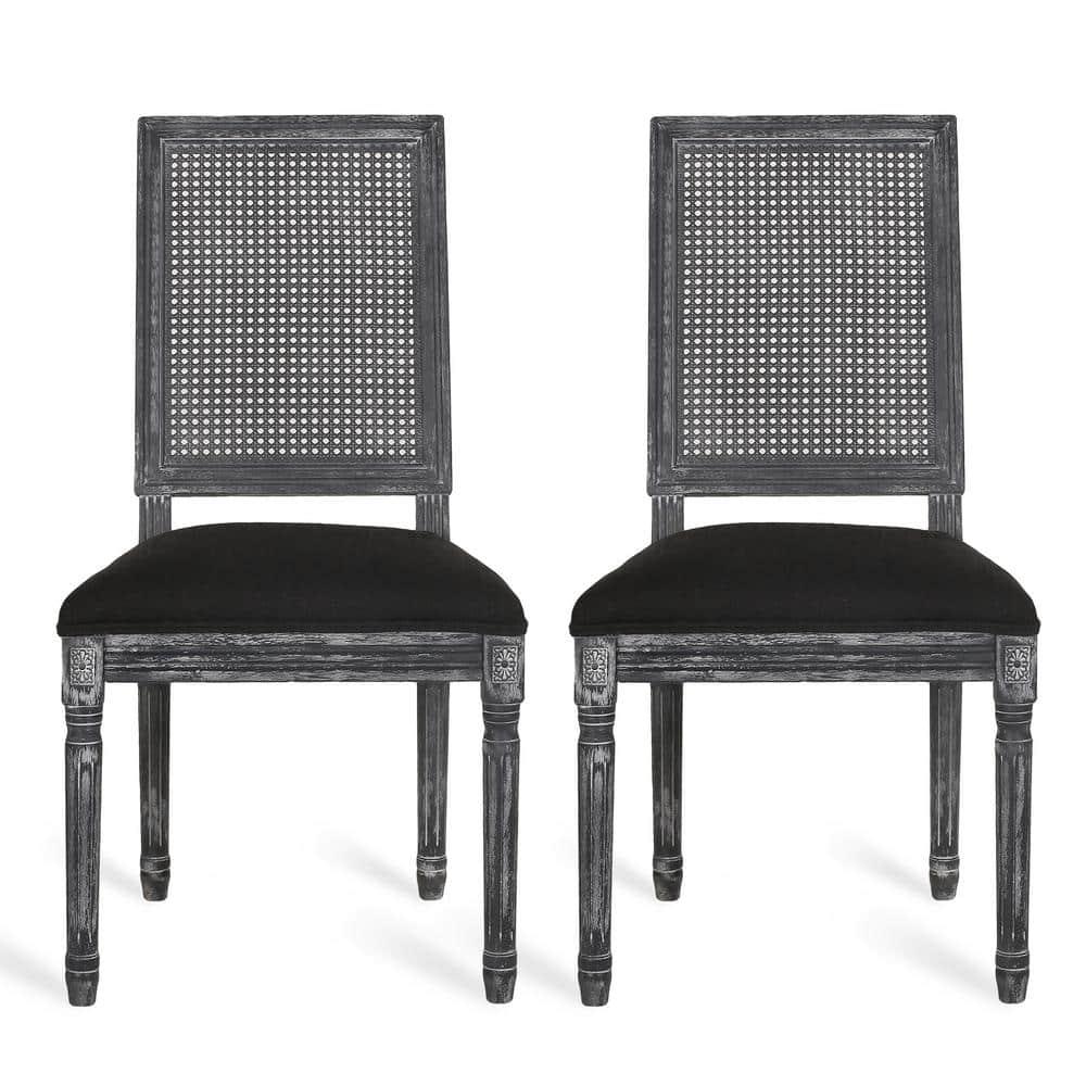 Noble House Beckstrom French Fabric Dining Chair, Set of 2, Black