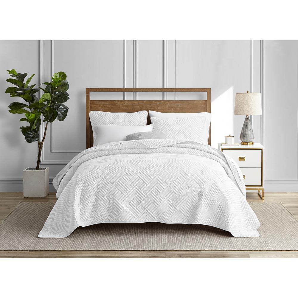 DESIGN STUDIO Garment Wash Grid All-Season Reversible Soft Microfiber Quilt Set
