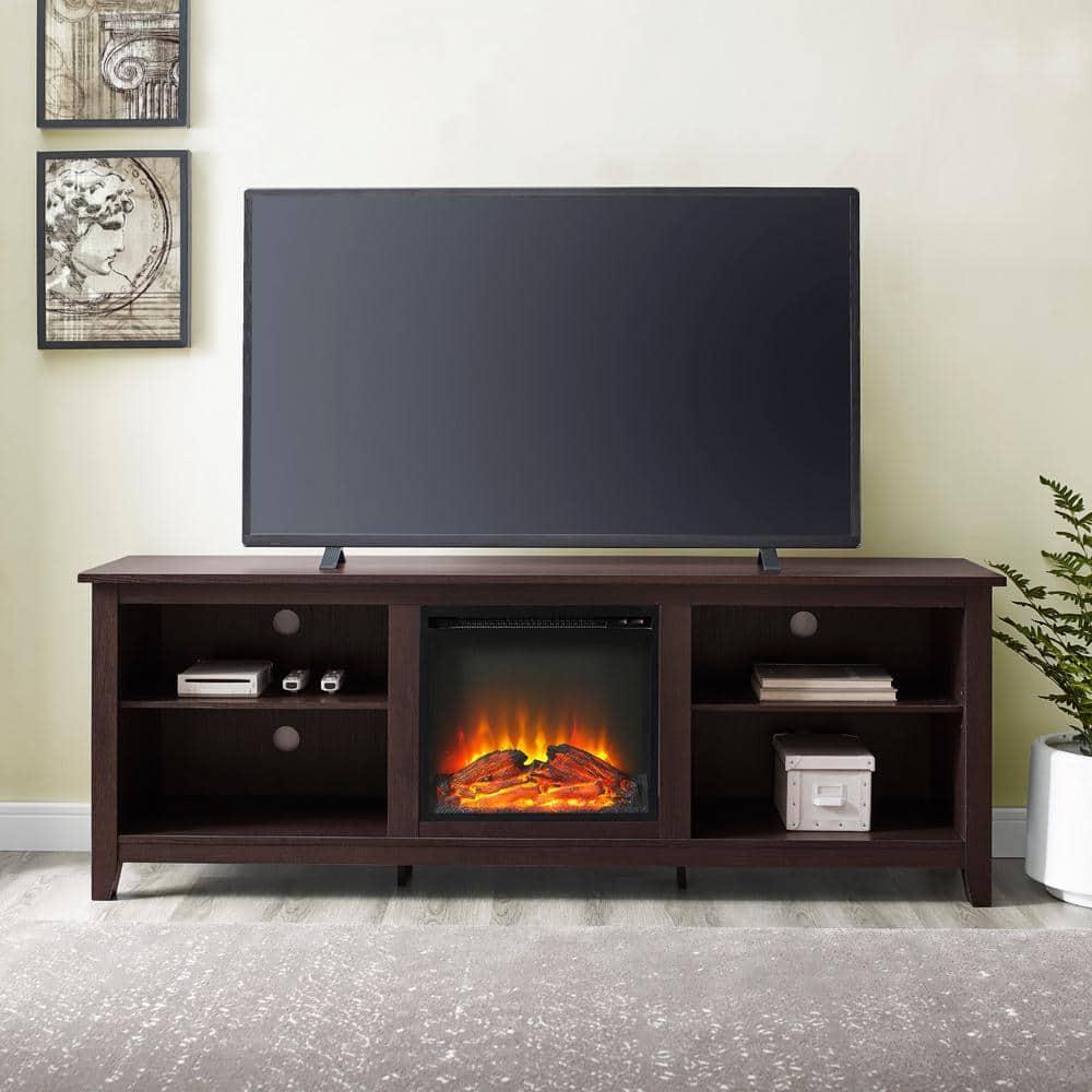 Walker Edison Open Storage Fireplace TV Stand for TVs Up to 80", Espresso
