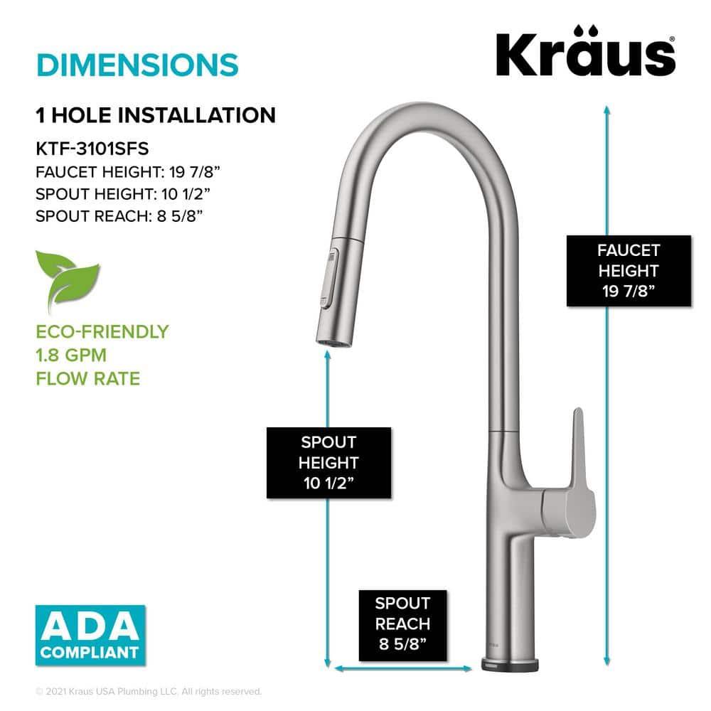 Kraus OlettoTall Modern Single-HandleTouch Kitchen Sink Faucet with Pull Down Sprayer in Spot Free Stainless Steel