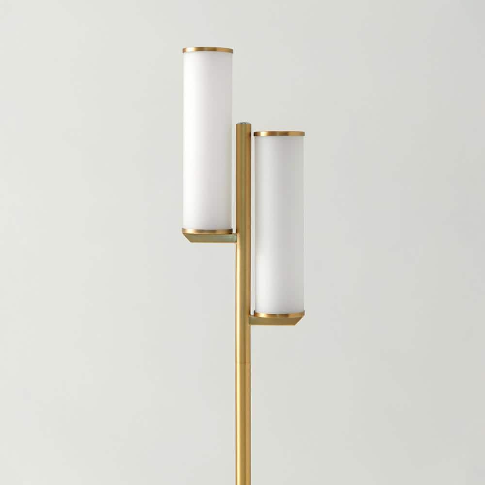 Brightech Gemini 64 in. Industrial 2-Light 3-Way Dimming LED Floor Lamp with 2 Glass Cylinder Shades
