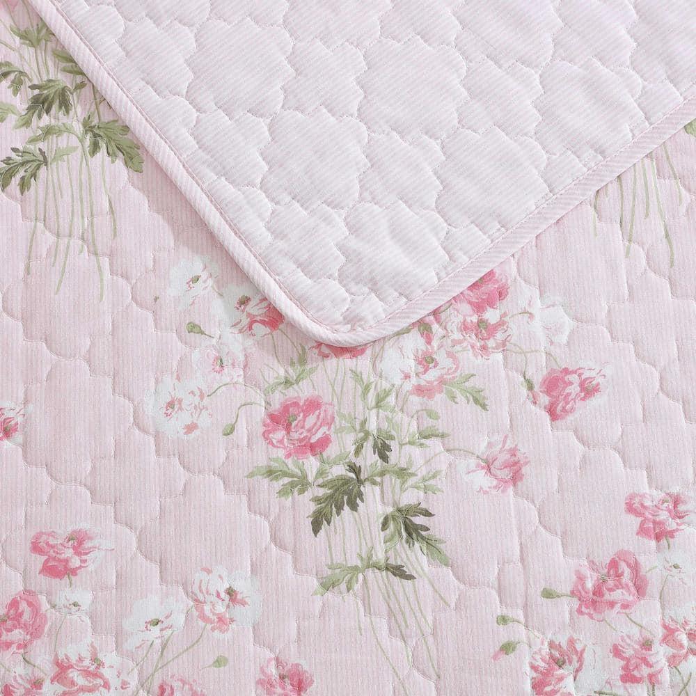 Laura Ashley Veronicas Bouquet Cotton Reversible Pink Quilt Set
