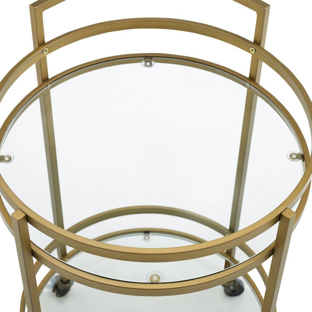 Bailey Round Bar Cart Gold - Crosley: Mobile Beverage & Drink Station, Tempered Glass Shelves, Steel Frame