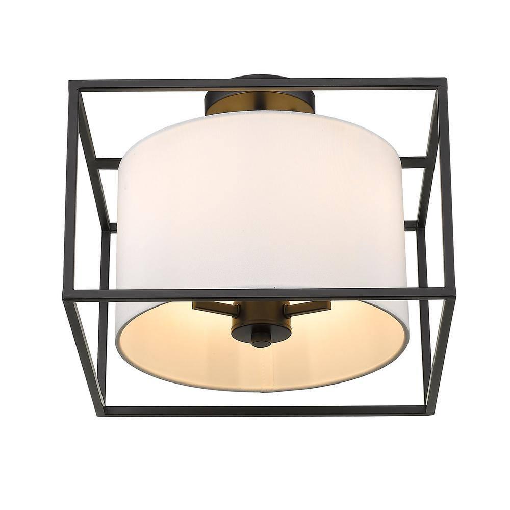 Golden Lighting Manhattan 3-Light Semi-flush in Matte Black with Modern White