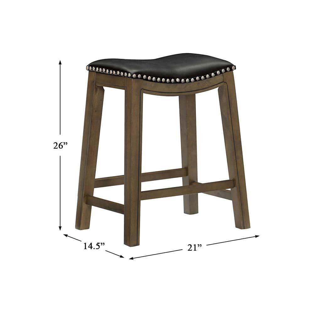 Homelegance 24" Counter Height Wooden Bar Stool Saddle Seat Barstool, Black