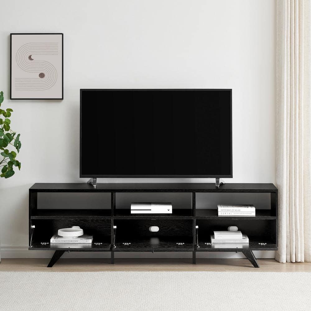 Walker Edison Mid-Century Modern Storage TV Stand for TVs up to 80”, Black