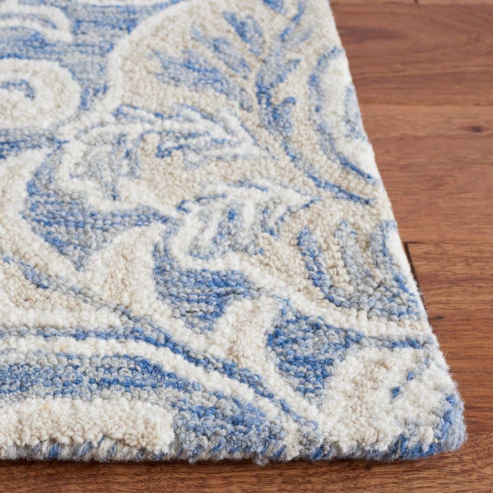 Handmade Medallion Tufted Wool Rug 9' x 12' in Blue and Ivory