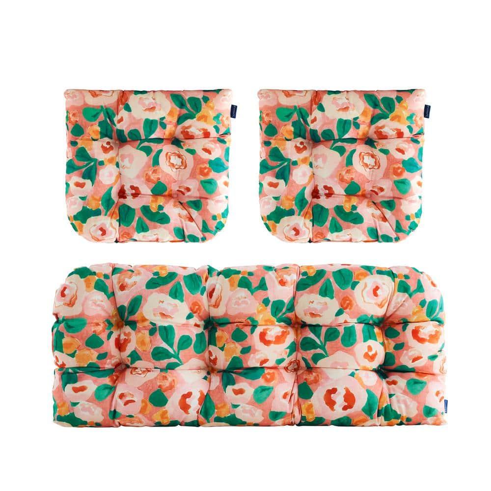 BLISSWALK Outdoor Chair Cushions,3 Piece Loveseat Outdoor Cushions Set,Tufted/Wicker Patio Cushion for Patio Furniture All Weather,44“x19 x5,Floral