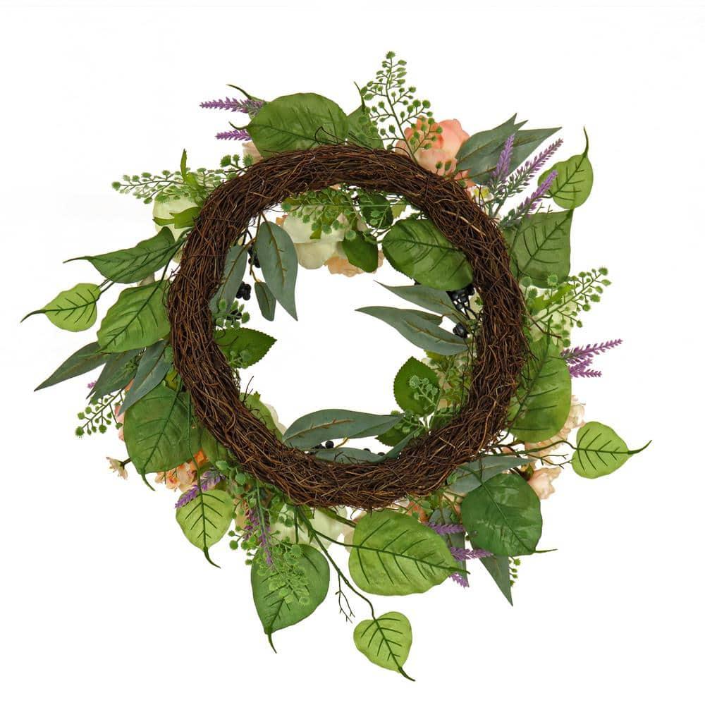 24" Artificial Rose and Peony Woven Branch Base Wreath - National Tree Company