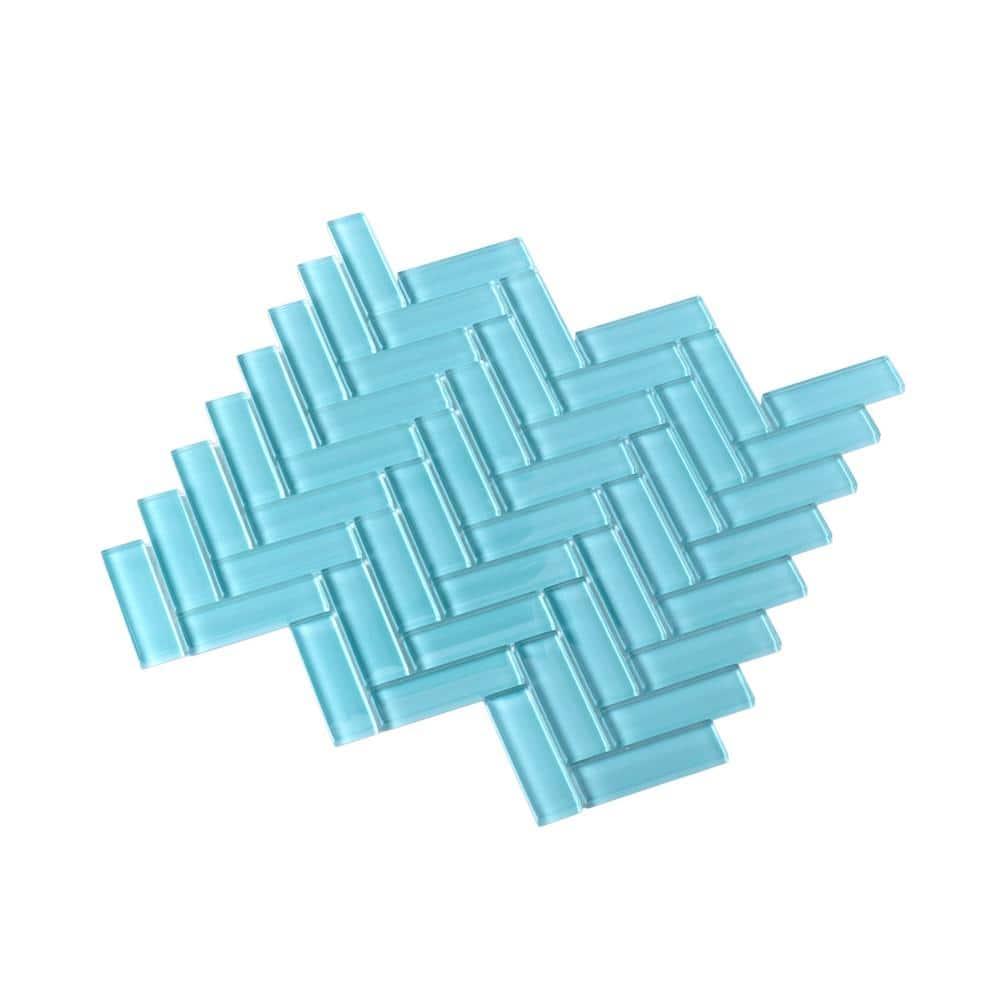 11"X 12.6" Herringbone Polished Glass Mosaic Tile