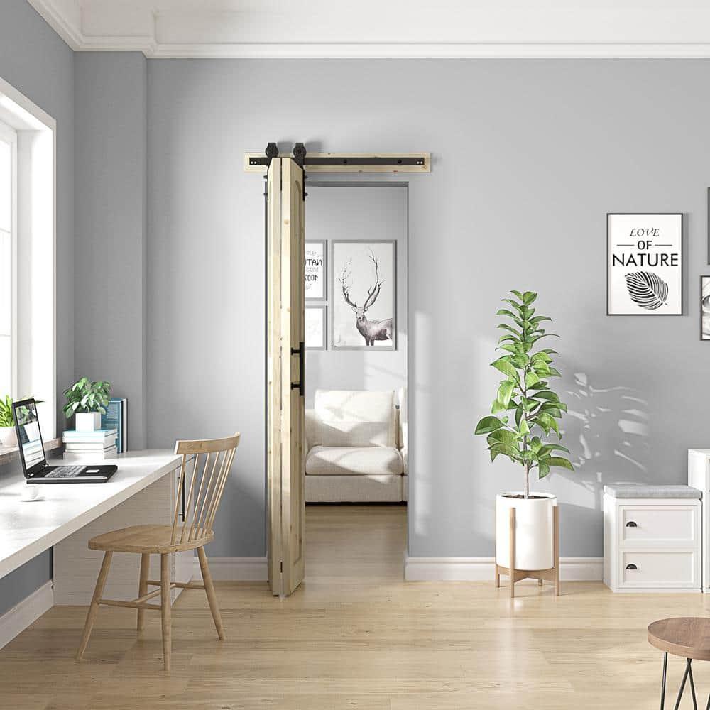 84'' Assembled Solid Wood Bi-Fold Barn Doors with Installation Hardware Kit