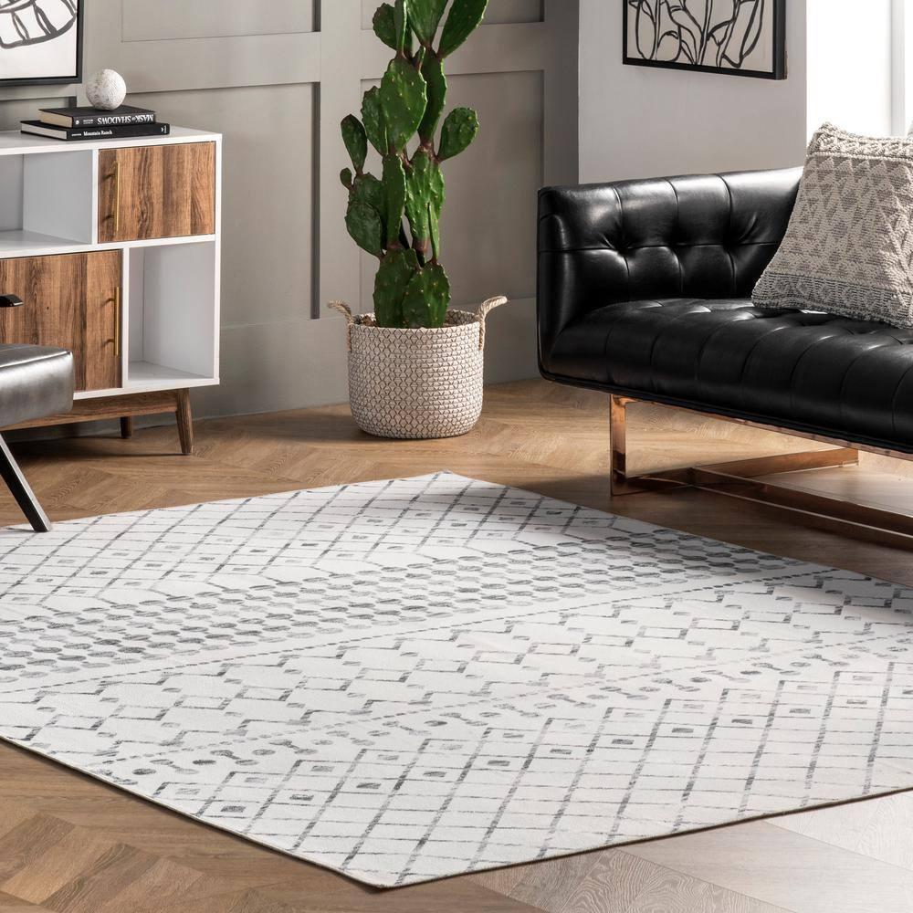 Nuloom Blythe Trellis 3x5 Machine Washable Accent Indoor Area Rug for Living Room Bedroom Dining Room Entryway Kitchen, Grey/Off White
