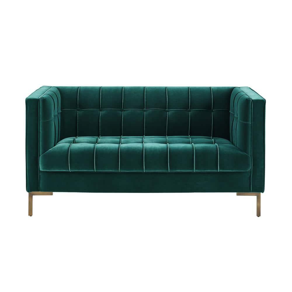 Isaac 84" Green Velvet Tufted Tuxedo Arm Sofa