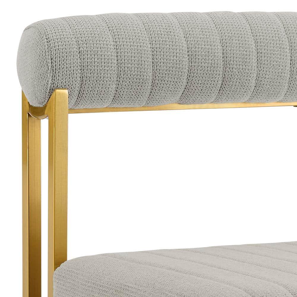 Armen Living Set of 2 Anastasia Brushed Stainless Steel and Fabric Dining Chairs Gold/Taupe