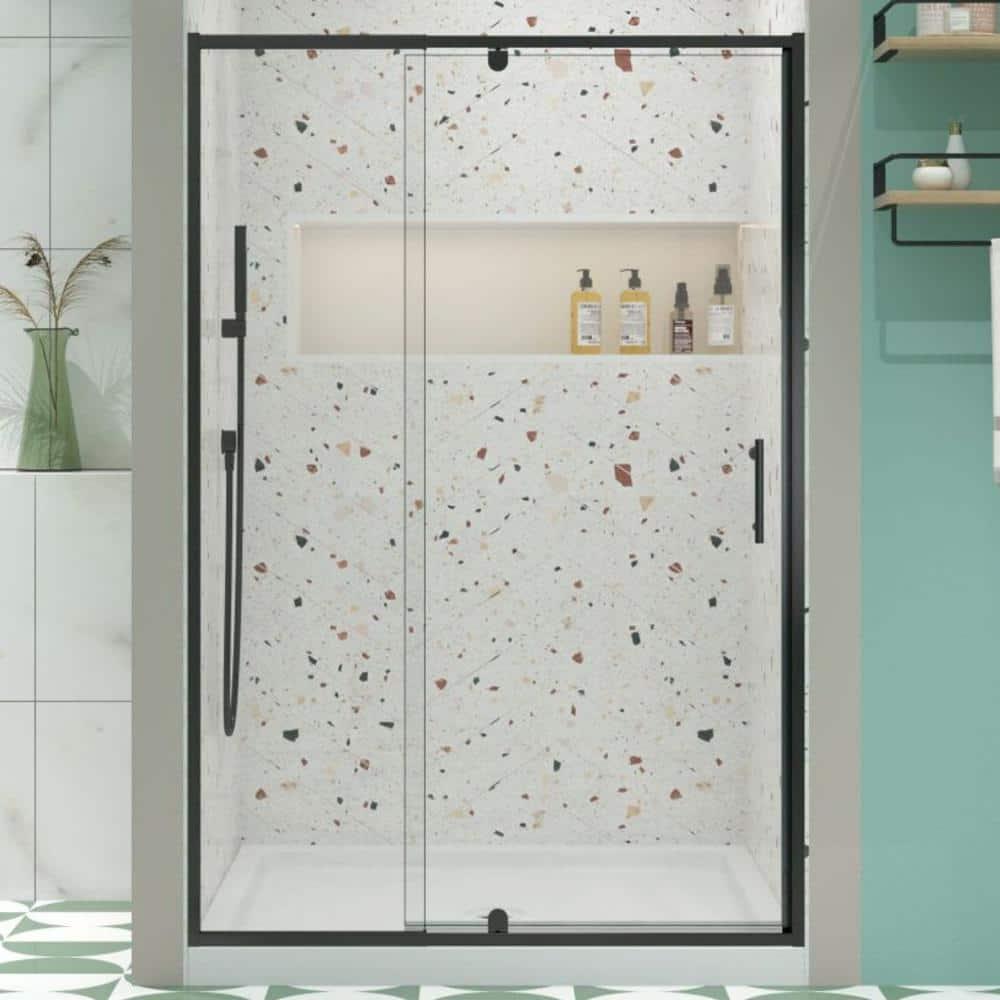 Waterpar WP1683871MB 38-42 in. W x 71 in. H Pivot Swing Semi-Frameless Shower Door With Clear Tempered Glass