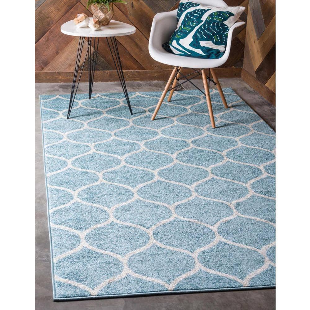 Unique Loom Trellis Frieze Collection Area Rug - Rounded (8' x 11' Rectangle Light Blue/Ivory)