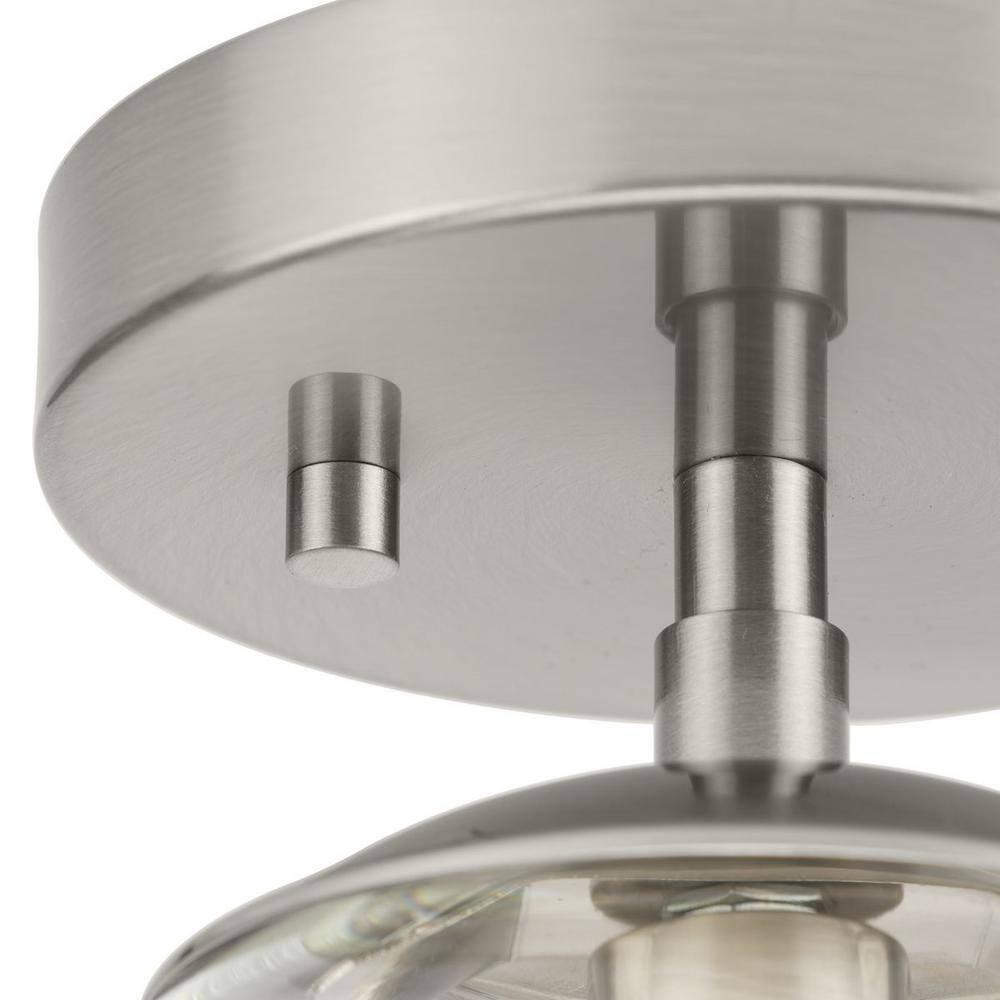 Progress Lighting Atwell 1-Light Flush Mount Ceiling Light, Brushed Nickel, Clear Glass