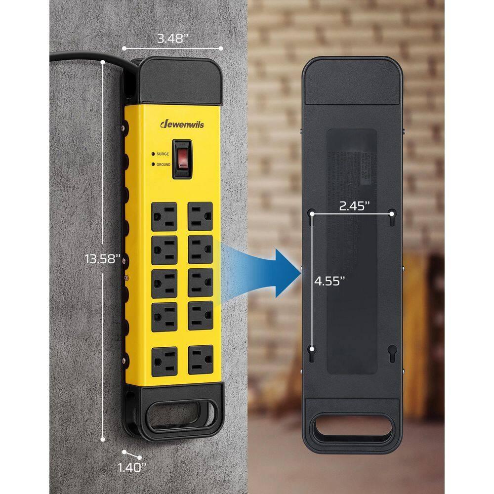 DEWENWILS 10 Outlets Heavy Duty Metal Surge Protector Power Strip with 15ft Long Cord, Flat Plug, 1440Joules