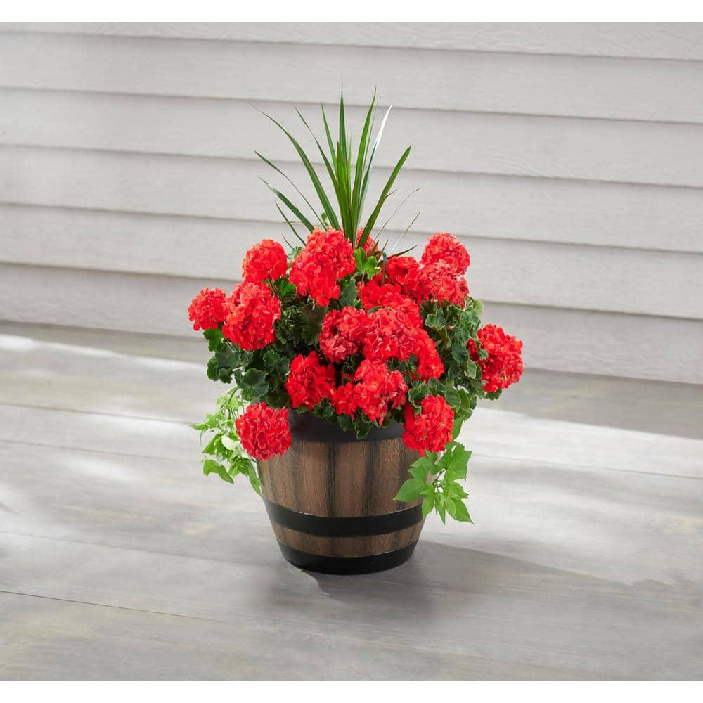 16 Inch Resin Barrel Planter Indoor Outdoor Garden Decor Large Flower Plant Pot
