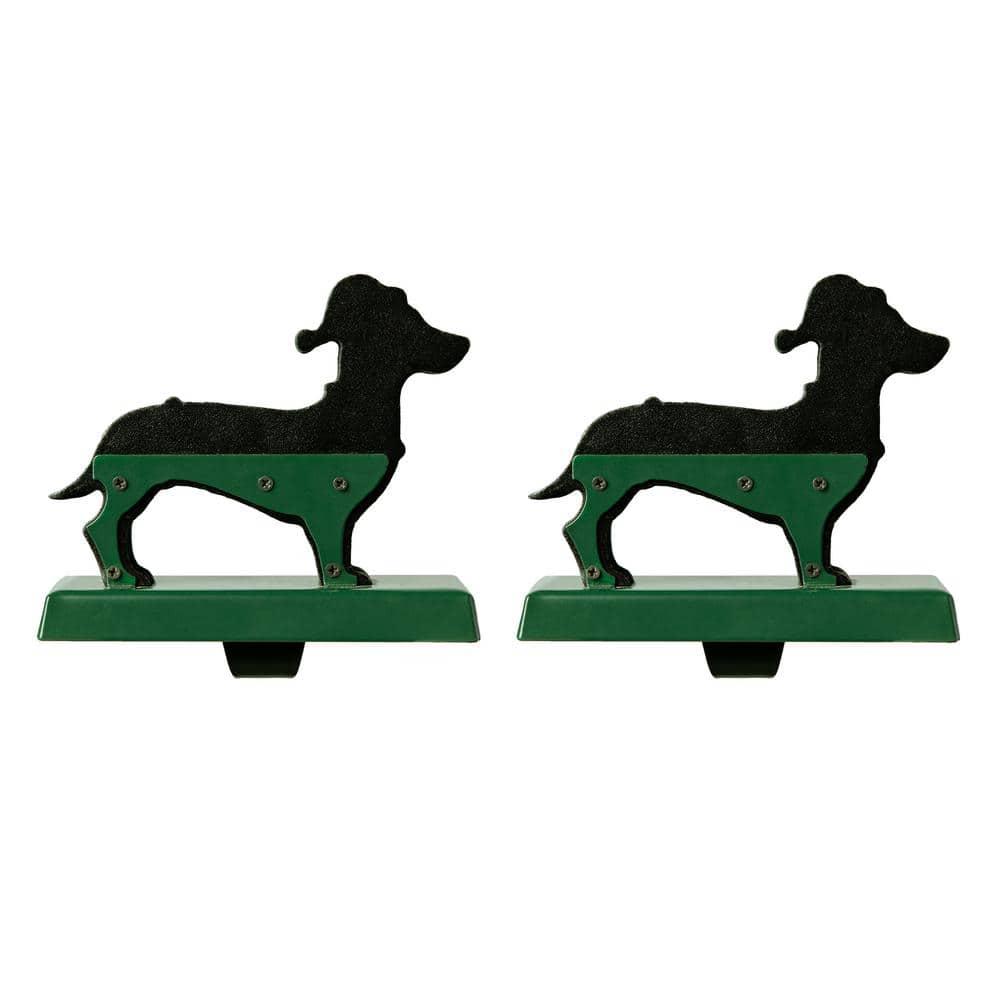 Plaid Dachshund Wooden and Metal Christmas Stocking Holders, Set of 2