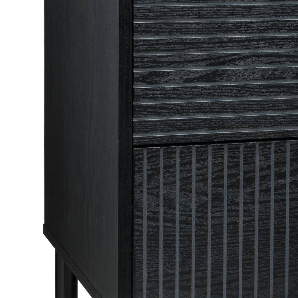 Sango Sango Merk 2-Drawer Solid Wood Nightstand, Drawers With Horizontal & Vertical Grooves