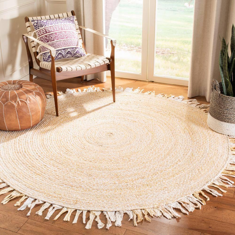 Braided BRD451 Hand Woven Area Rug - Beige - 4' round - Safavieh.