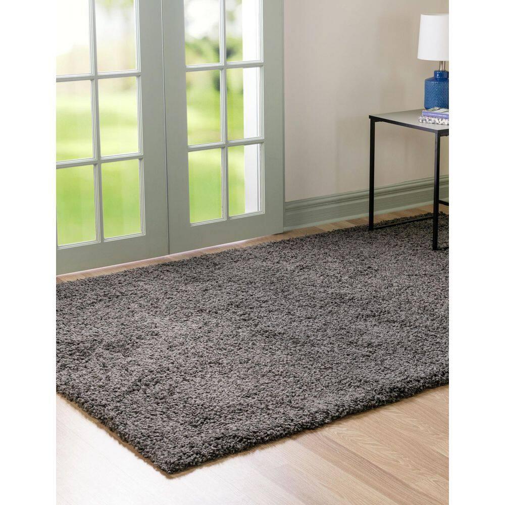 Unique Loom 6' 1 x 9' 0 Solid Shag Graphite Gray Area Rug