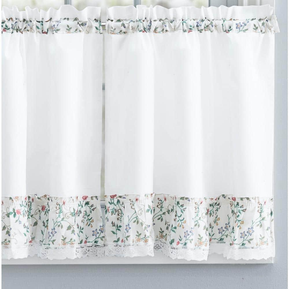 Ellis Country Floral Small Scale 1.5" Rod Pocket Floral Pattern with Ruffle Lace Edge Tier 58"x24" Multicolor