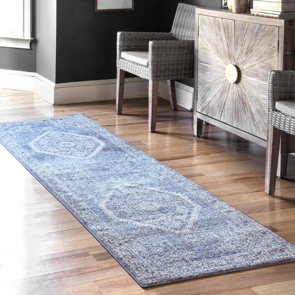 Nuloom Isla Medallion 4x6 Indoor Area Rug for Living Room Bedroom Dining Room Kitchen, Blue/Ivory