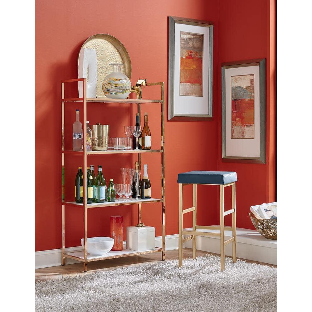 OSP Home Furnishings 60" Alios Bookshelf White/Gold: Chic, 4-Shelf Metal Frame, Laminate Surface, Modern Office Furniture