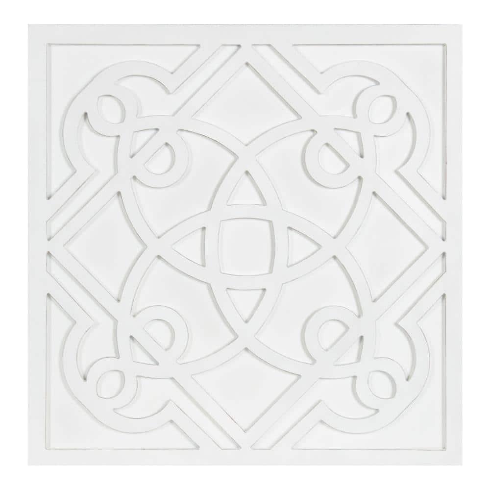 Kate and Laurel Mercador Square Wooden Wall Art Plaque, White, 24 x 24, Modern Farmhouse Dimensional Wood Wall Art Plaque for Simple Coastal Home Decor Design