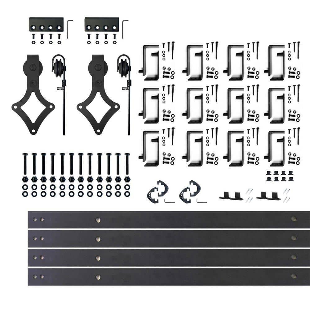 Homacer Black Rustic Diamond Design Double Track Bypass Barn Door Hardware Kit For Two Use( Door Not Included)