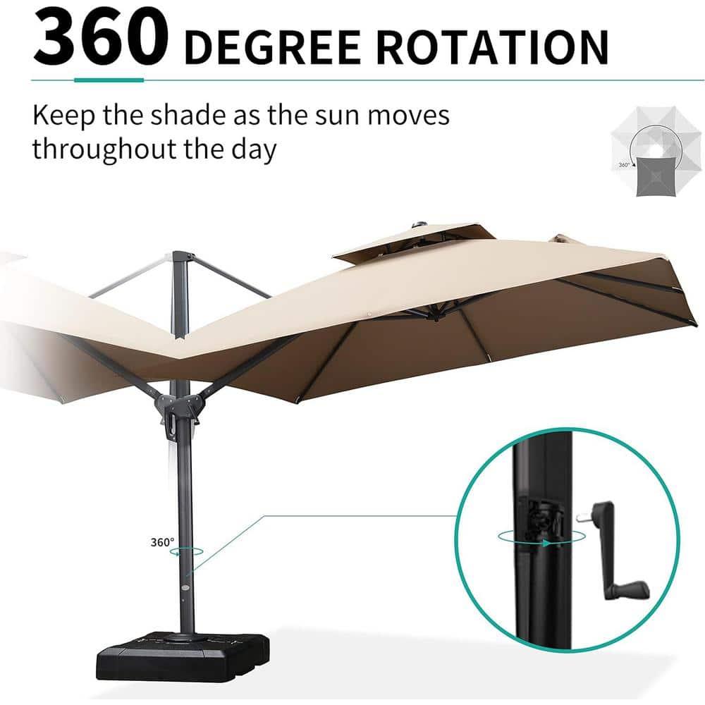 PURPLE LEAF 10FT Cantilever Outdoor Umbrellas Large Patio Umbrella Hanging Double Top Square Offset Umbrella with 360°Rotation Tilting Umbrella Outdoor Patio, Taupe