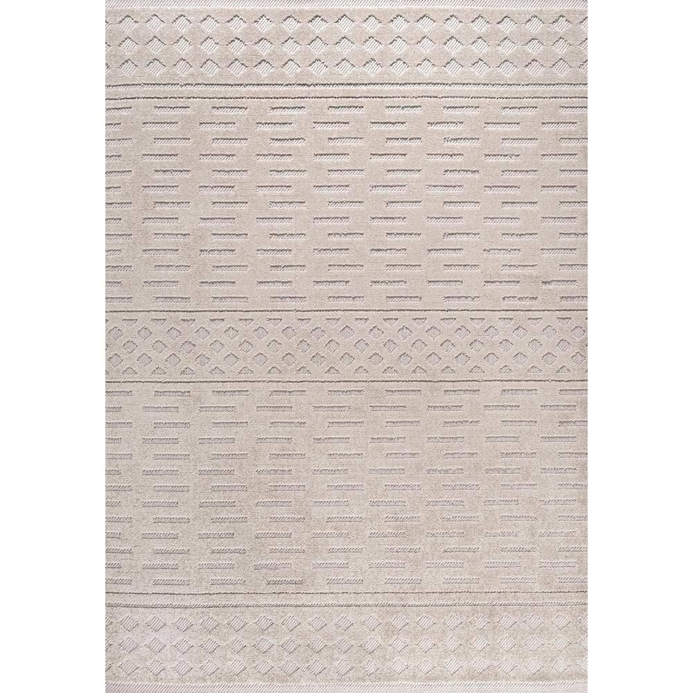 3'x5' Xlendi High-Low Pile Moroccan Geometric Indoor/Outdoor Area Rug, Beige - JONATHAN Y