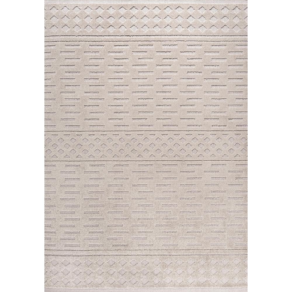 5'x8' Xlendi High-Low Pile Moroccan Geometric Indoor/Outdoor Area Rug, Beige - JONATHAN Y
