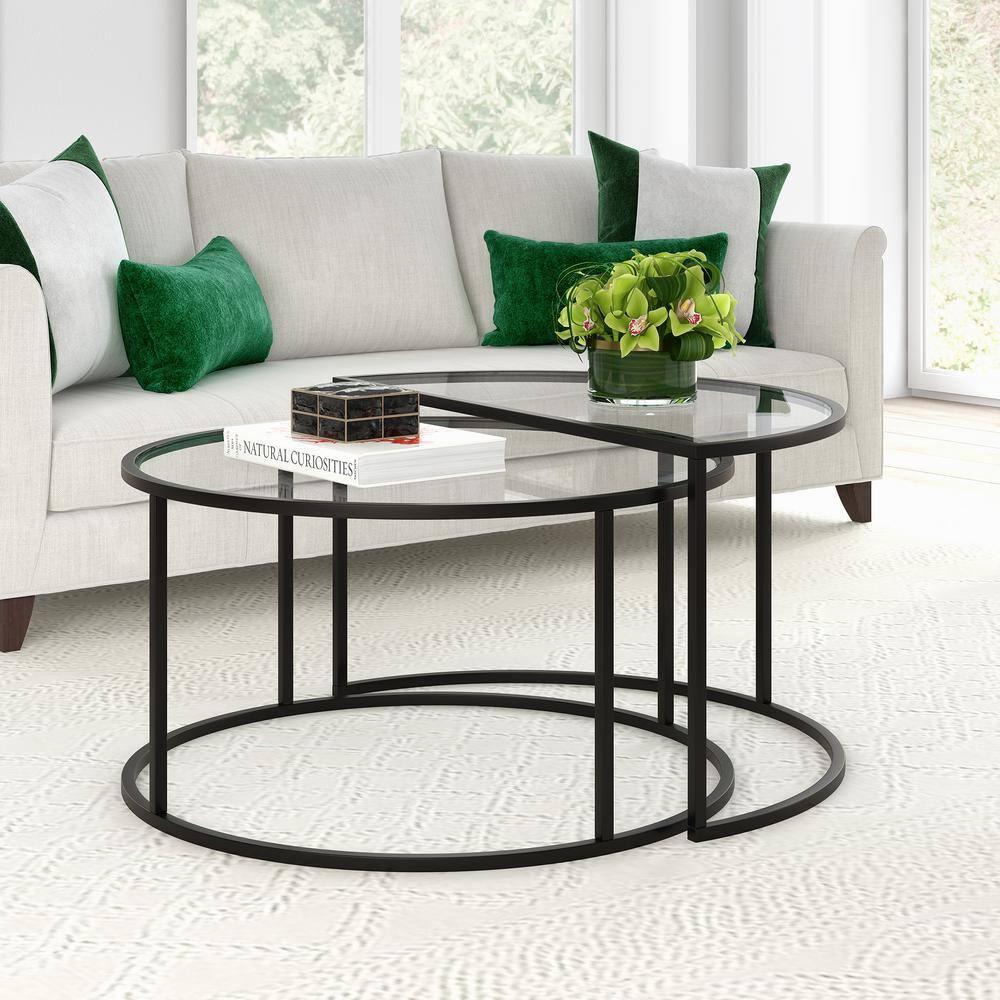 Evelyn&Zoe Luna Round & Demilune Nested Coffee Table, Blackened Bronze