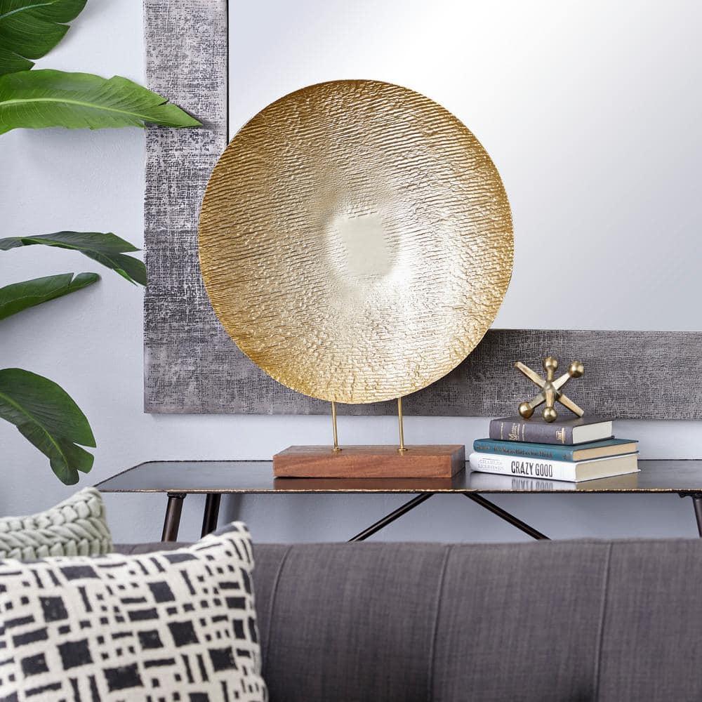 22" x 27" Gold Metal Plate Geometric Sculpture with Wood Stand, by DecMode