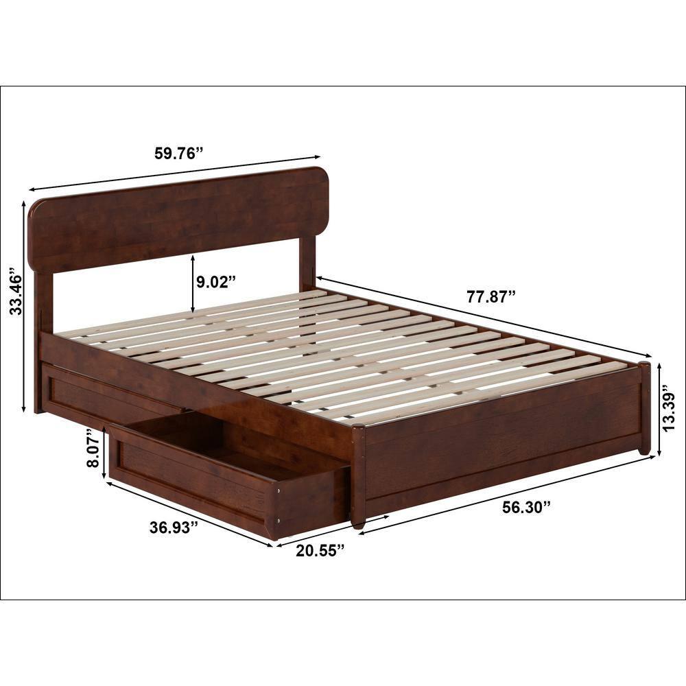AFI Capri Full Solid Wood Platform Bed with Panel Footboard and Storage Drawers, Walnut