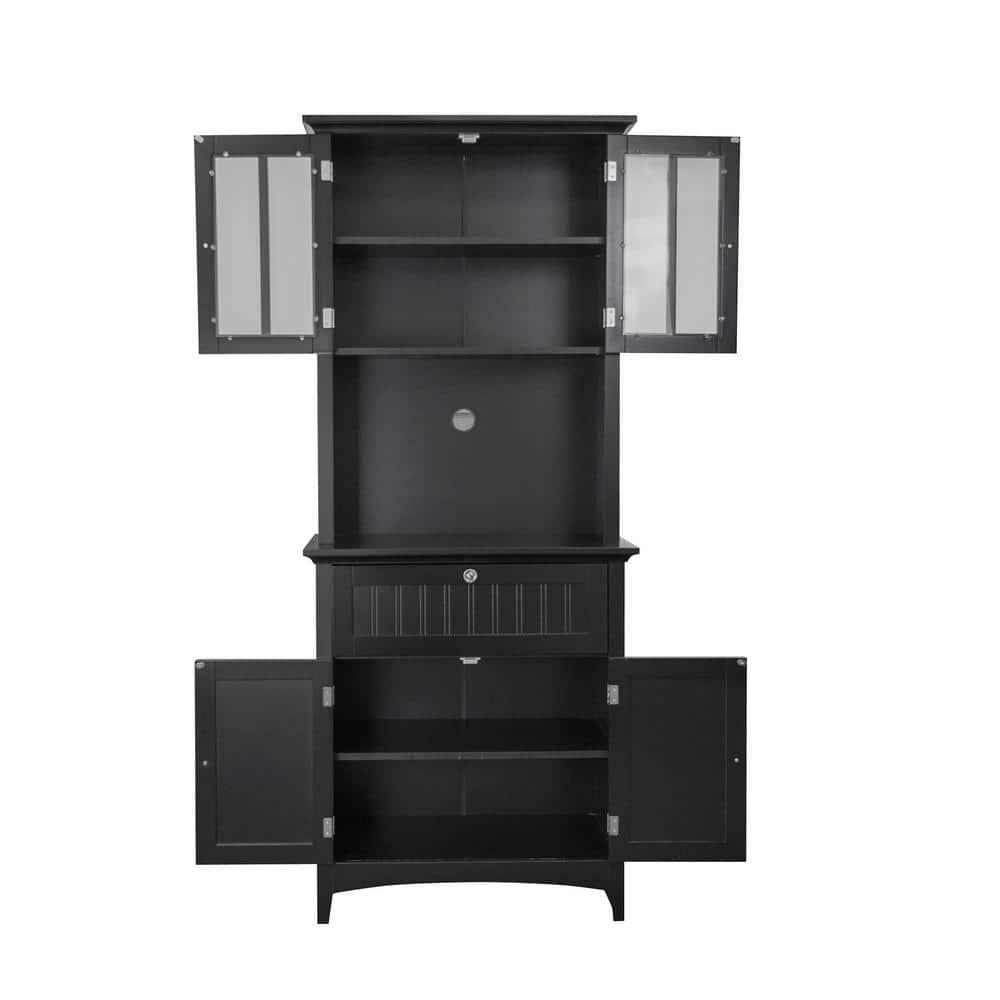 OS Home & Office Buffet & Hutch with Framed Glass Doors & Drawer, Black