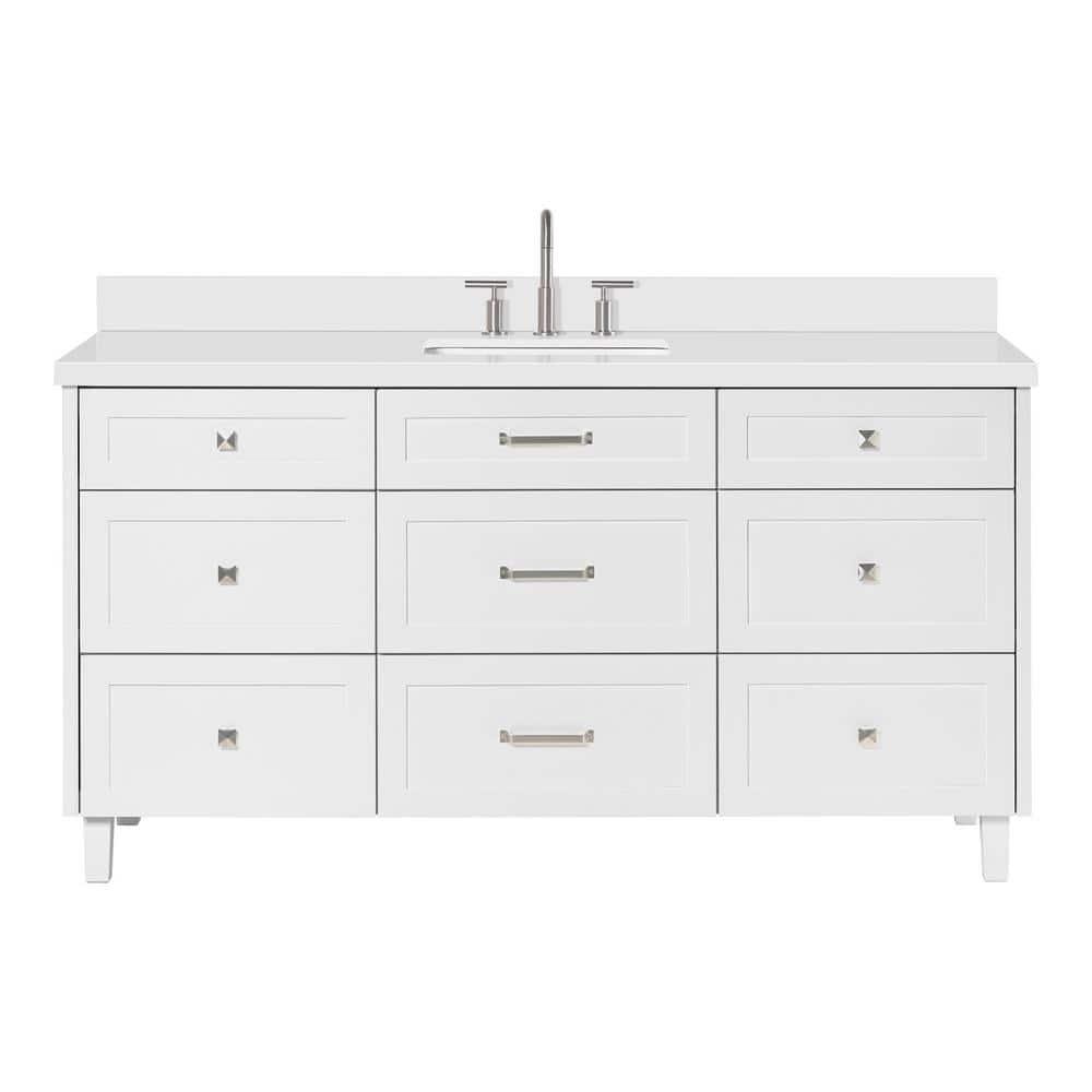 Ariel Monroe 67 Inch Single Rectangular Sink Bathroom Vanity With Pure White Quartz Countertop