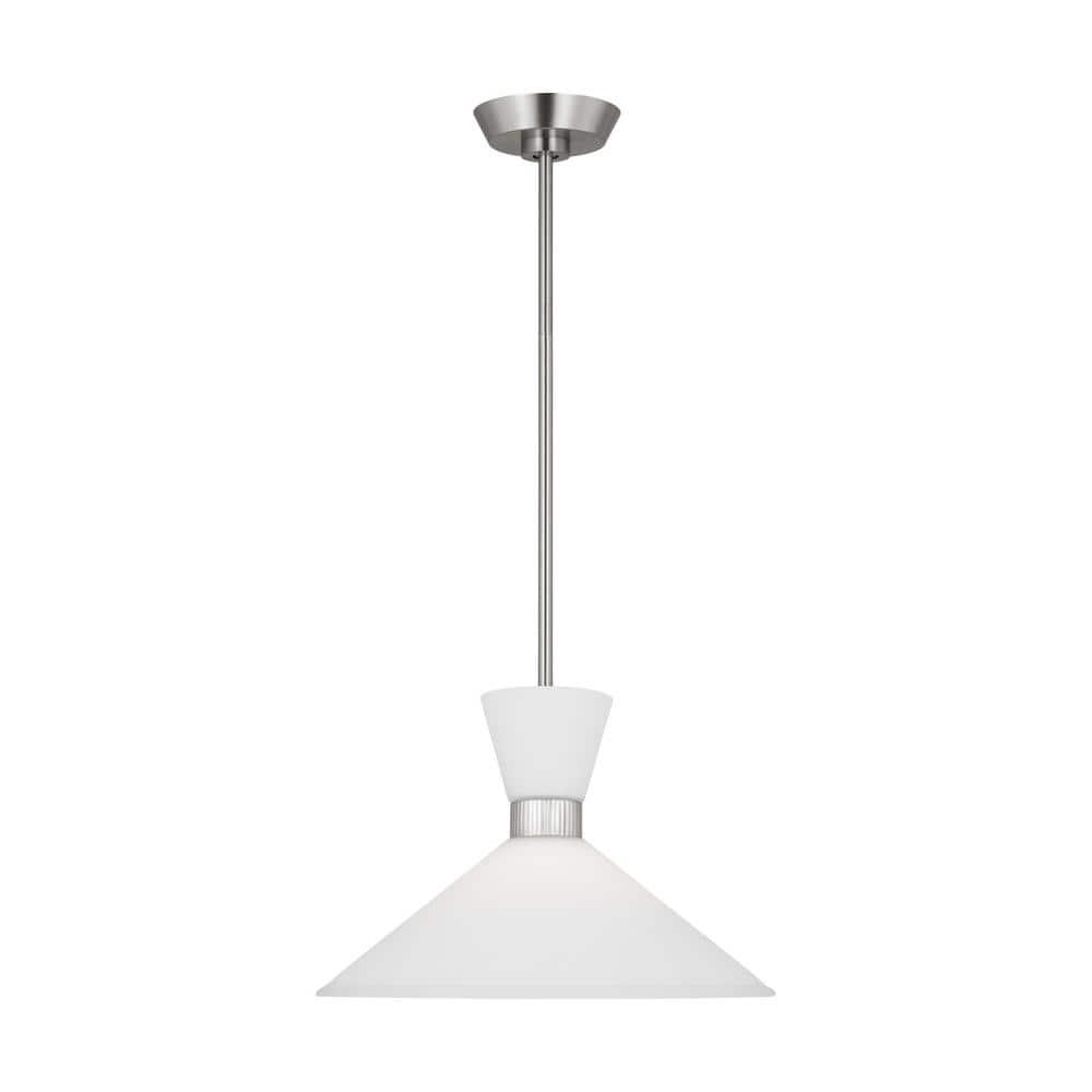 Belcarra Brushed Steel Pendant Light with Etched White Glass Shade