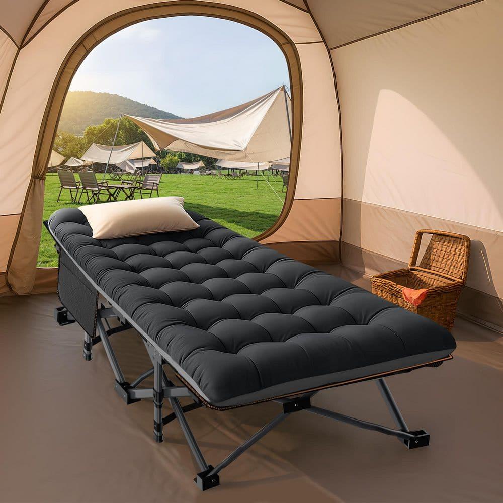 ABORON Portable Folding Camping Cot with 2 Sided Cushion & Carry Bag, 75''x28'' Folding Sleeping Cots, Folding Bed Cot for Adults & Kids