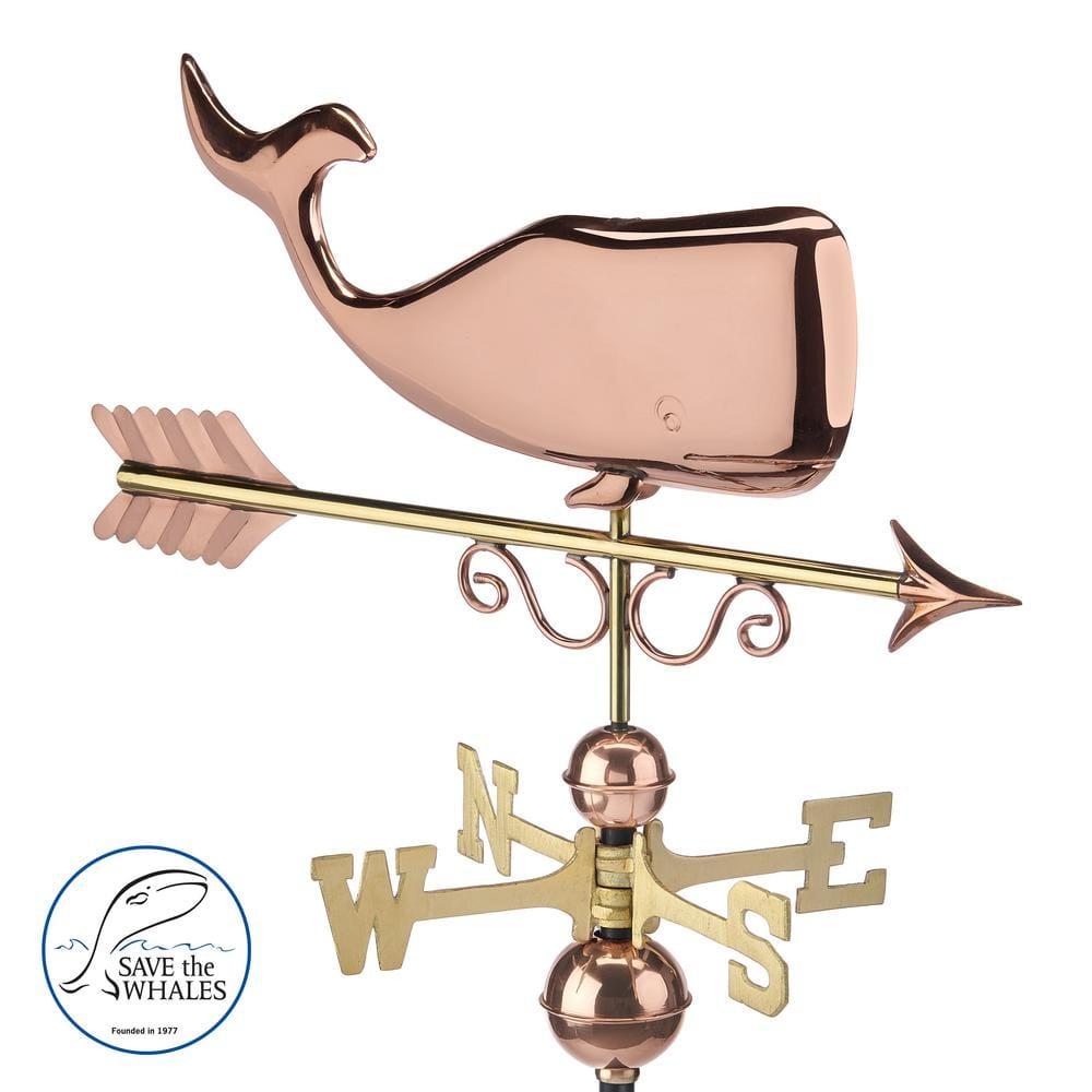 Save the Whales Pure Copper Weathervane- Good Directions: Outdoor Decorative Sculpture, 40" Max Height