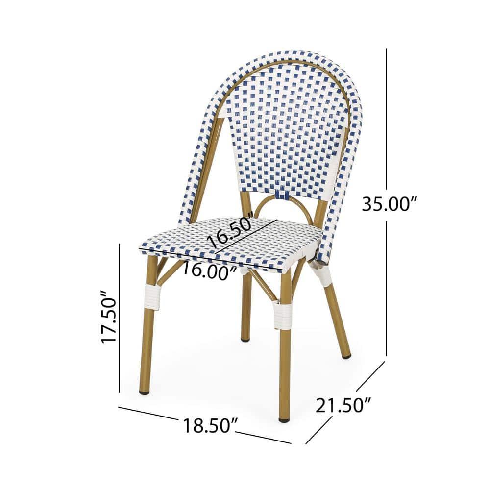 Noble House Elize Aluminum & Faux Rattan Bistro Chairs in Blue/White (Set of 2)