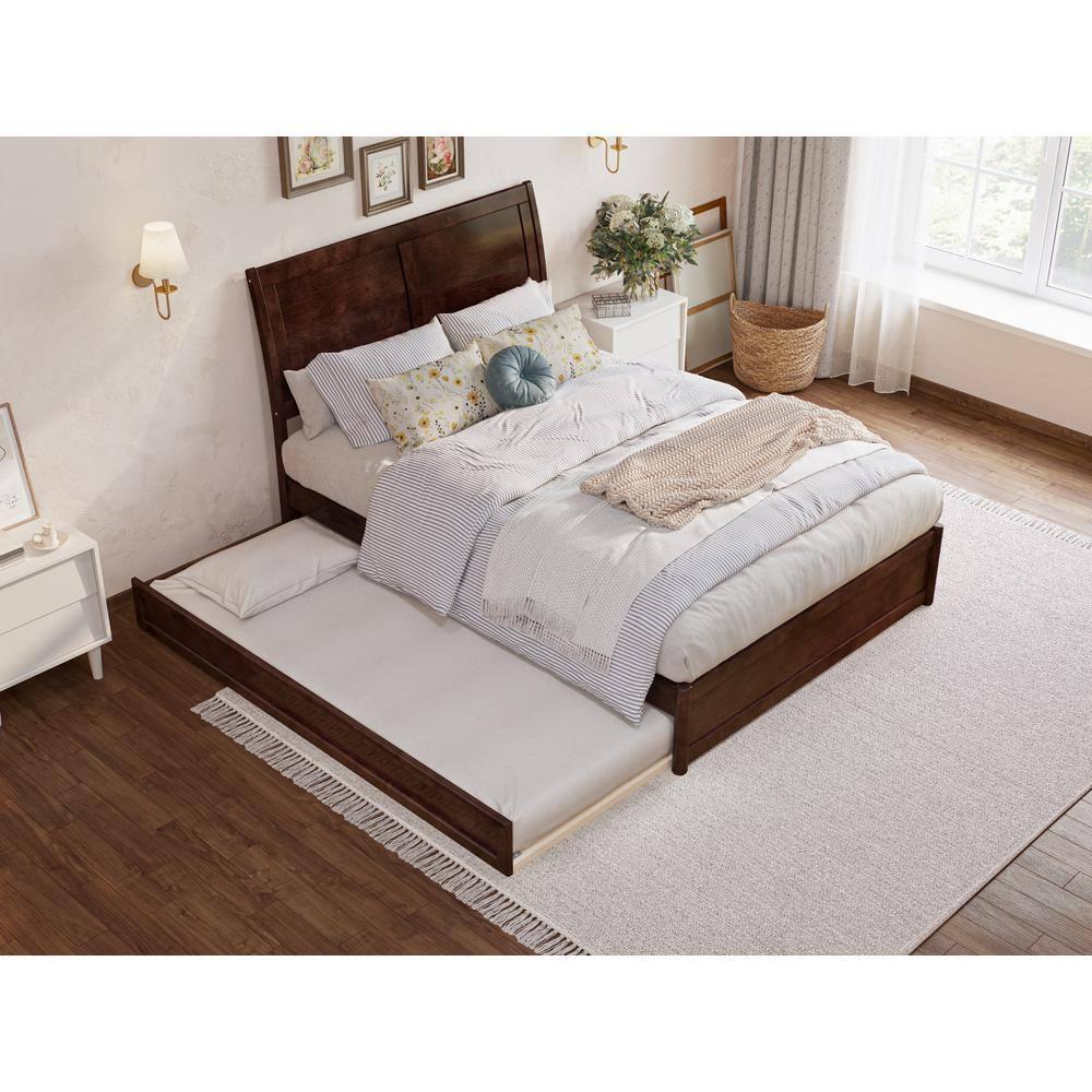 AFI, Andorra Full Platform Bed with Panel Footboard and Twin Trundle, Walnut