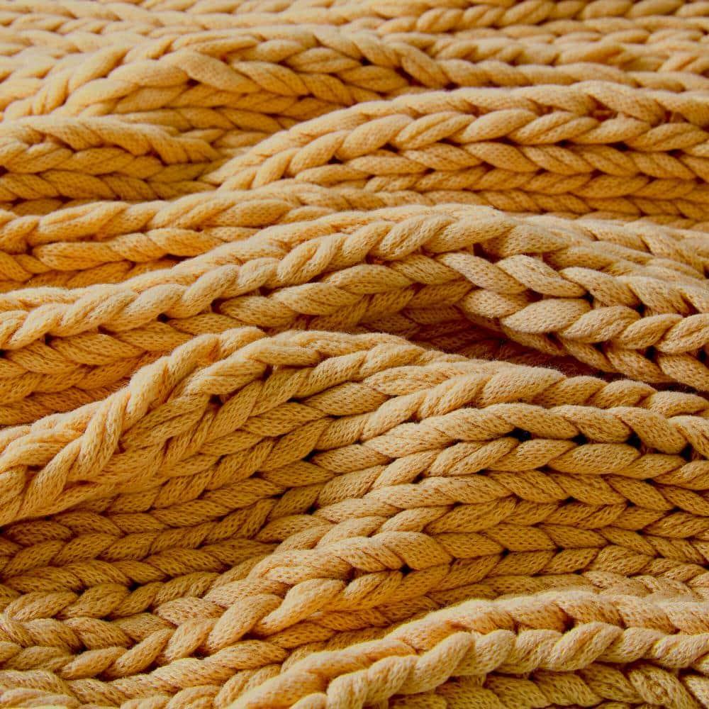 50"x60" Chunky Double Knit Handmade Throw Blanket Yellow - Madison Park: Cozy, Durable, All-Season