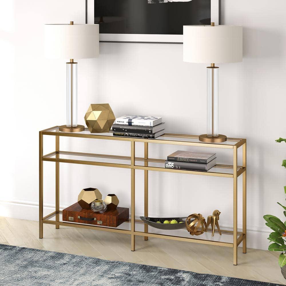 Evelyn&Zoe Sivil 55" Wide Rectangular Console Table, Brass