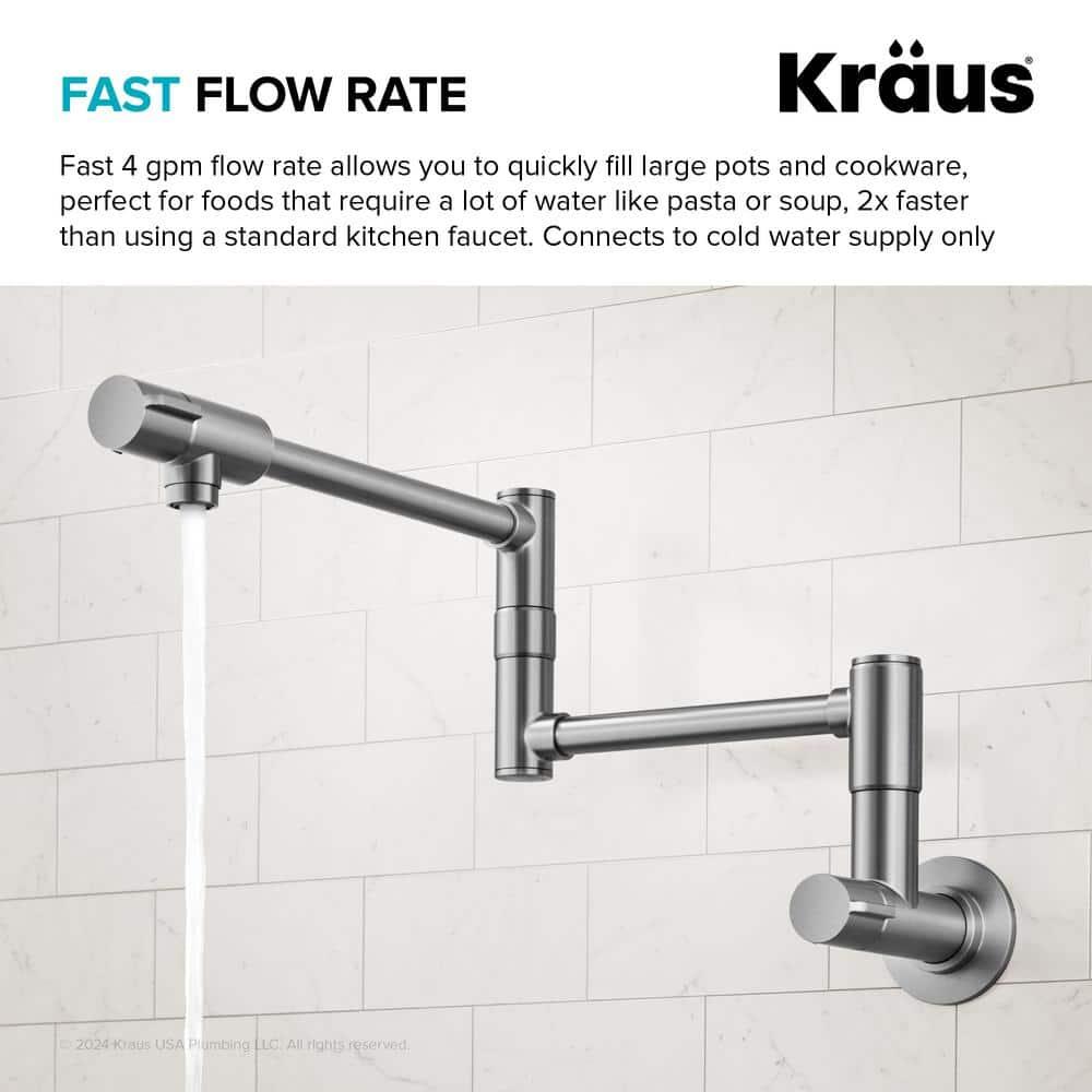 KRAUS Bolden 2 Handle Pot Filler Faucet With Retractable Arm, Wall Mount Kitchen Faucet, Pot Filler For Over Stove