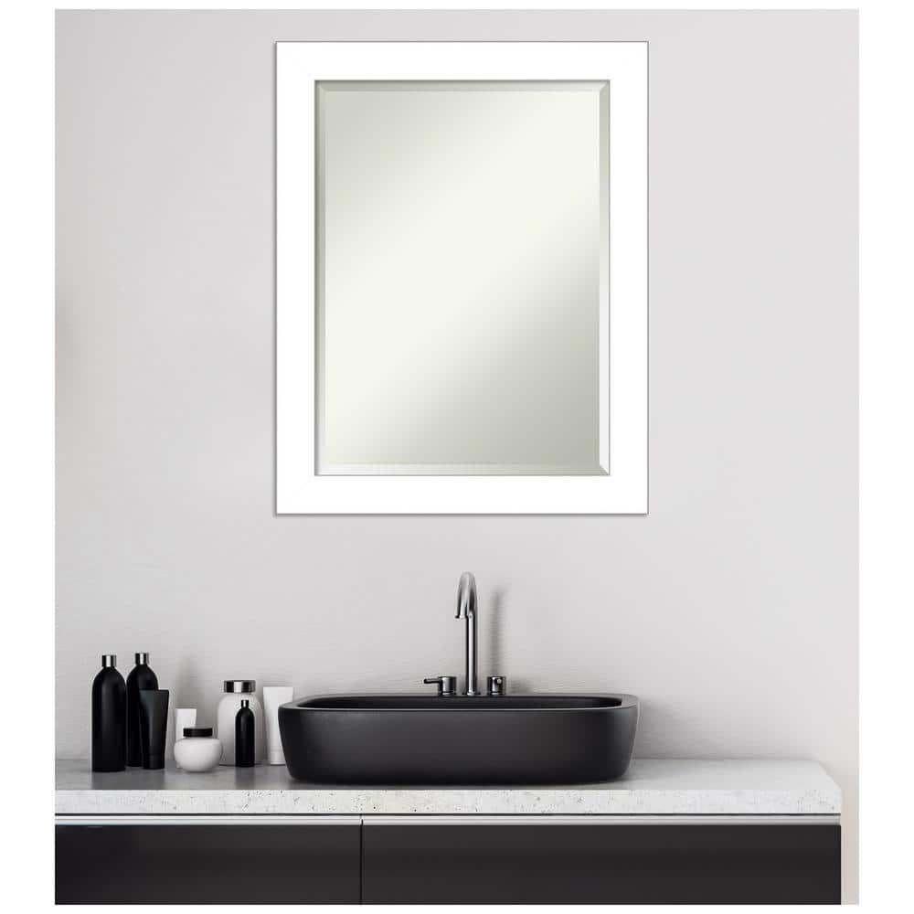 22" x 28" Wedge Framed Bathroom Vanity Wall Mirror White - Amanti Art: Modern, Satin Finish, No Assembly Required